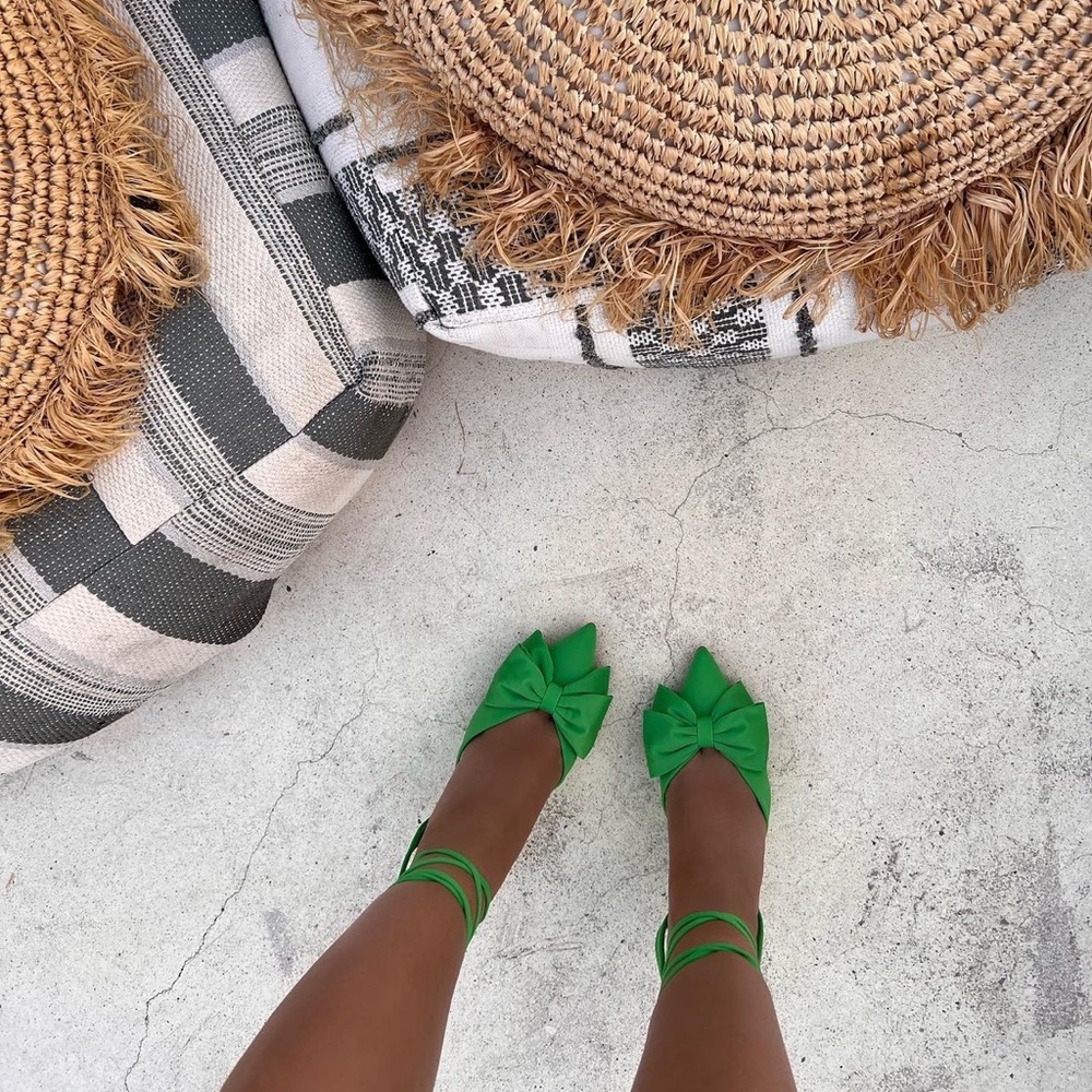 Zara Green High Heel Slingback Shoes with Bow